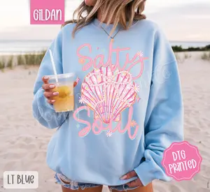 Salty Soul Sweatshirt, Cute Summer Sweater, Girly Beach Crewneck