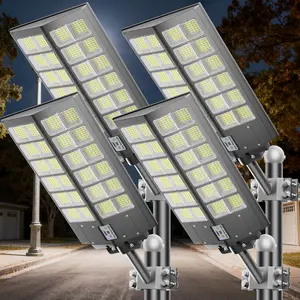 4 pcs 8000W Solar Lights Outdoor, Solar Street Lights Outdoor Waterproof with Motion Sensor and Remote Control, 6500K Dusk to Dawn Security Flood Lights for Outside, Yard, Parking Lot, Garden