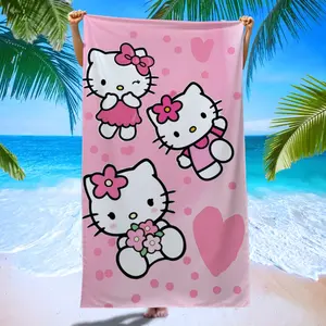Hello Kitty Beach Towel, Gradient Polka Dot Print, Soft Skin-Friendly Bath Towel, Reusable Microfiber Quick-Dry, Ideal Gift for Family and Friends