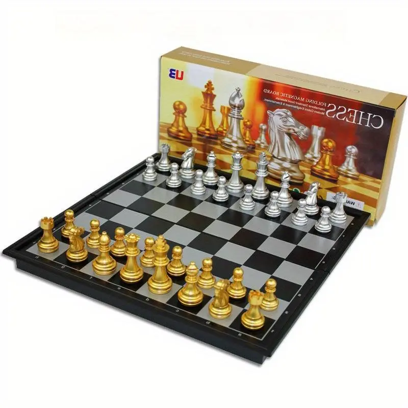 9.8-inch Foldable Magnetic Chess Set: Includes a magnetic folding chessboard and premium plastic pieces. The top choice for beginners and chess enthusiasts alike, perfect for travel, picnics, and leisure during holidays.