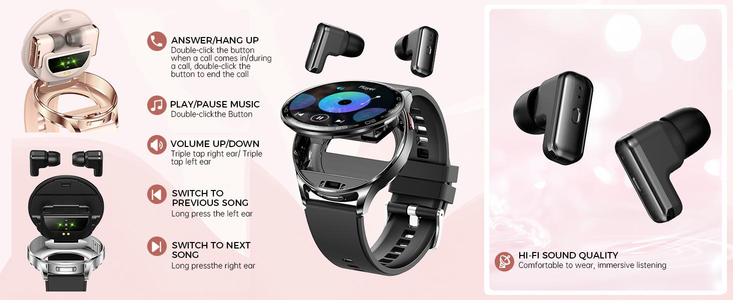 2 in 1 Smart Watch for Men with Earbuds, Wireless Calling Smartwatch with Answer & Make Calls, IP67 Waterproof, 100+ Sports Modes, Massive Dials, Practical Functions & Notification Alert, Compatible with iOS Android, Perfect Gifts