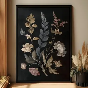 Floral Dark Poster Print, Antique-Style Botanical Wall Art, Dramatic Vintage Floral Art, Room Decor, Unframed