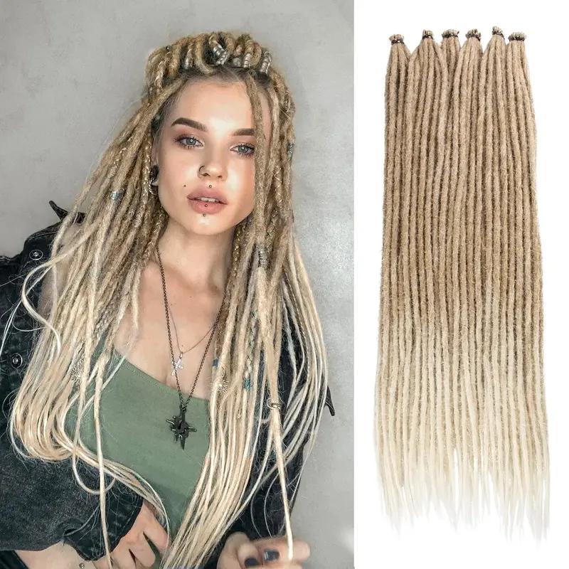 24 Inch Synthetic Dreadlock Extensions 20 Strands Hippie Single Ended Dreads  0.6 cm Width Loc Extensions Crochet Hair for Women