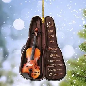 Personalized Musical Instruments Ornament, Violin Ornament Custom Names Wood Violin Ornaments for Christmas Tree Hanging Ornament (VOL4)