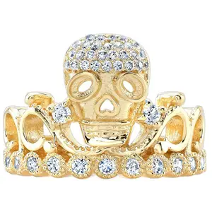 Guliette Verona Yellow Gold-plated Sterling Silver CZ Skull Crown Ring