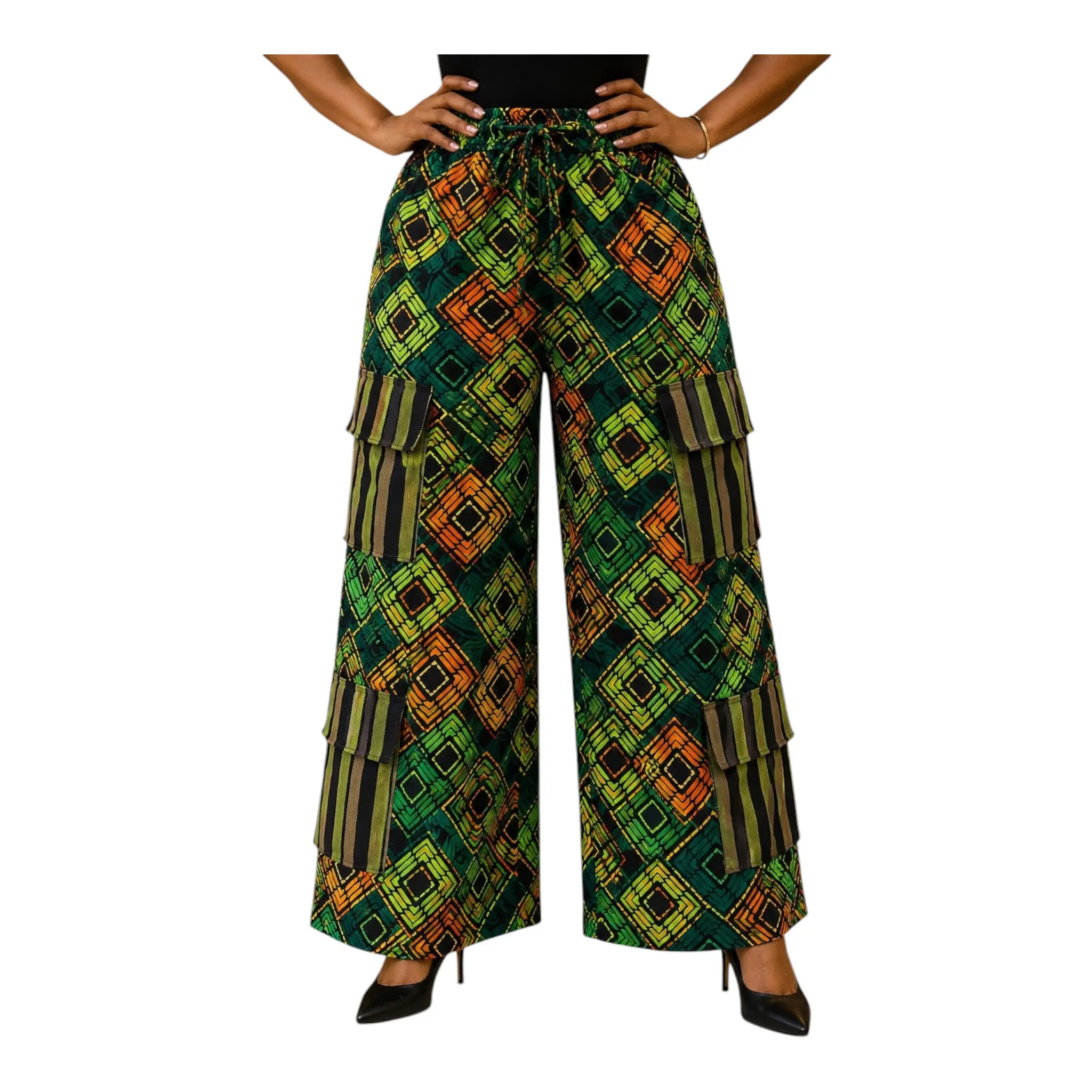 CRZ Ankara Palazzo Pant Trouser With Double Sides Aso Oke Cargo Pant