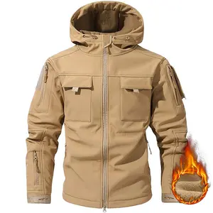 Men's Multi-Pocket Workwear Hooded Jacket, Fleece Waterproof Jacket, 9 Close-Fitting Pockets Fleece Design. Casual Coats jacket men Menswear Tops western wear men