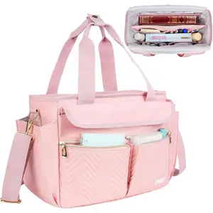 Bible bag for women with shoulder strap, Bible carrying case with multiple pockets for Bible accessories, pink, bag only