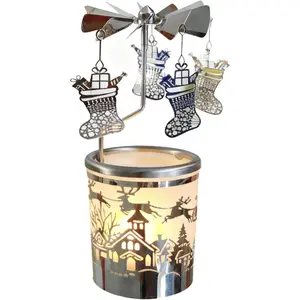 Rotating Angel  Light Holder, 6.1 inch Metal Candle Carousel, Christmas and Holiday Decorative Candle Holder ( Christmas Stocking)