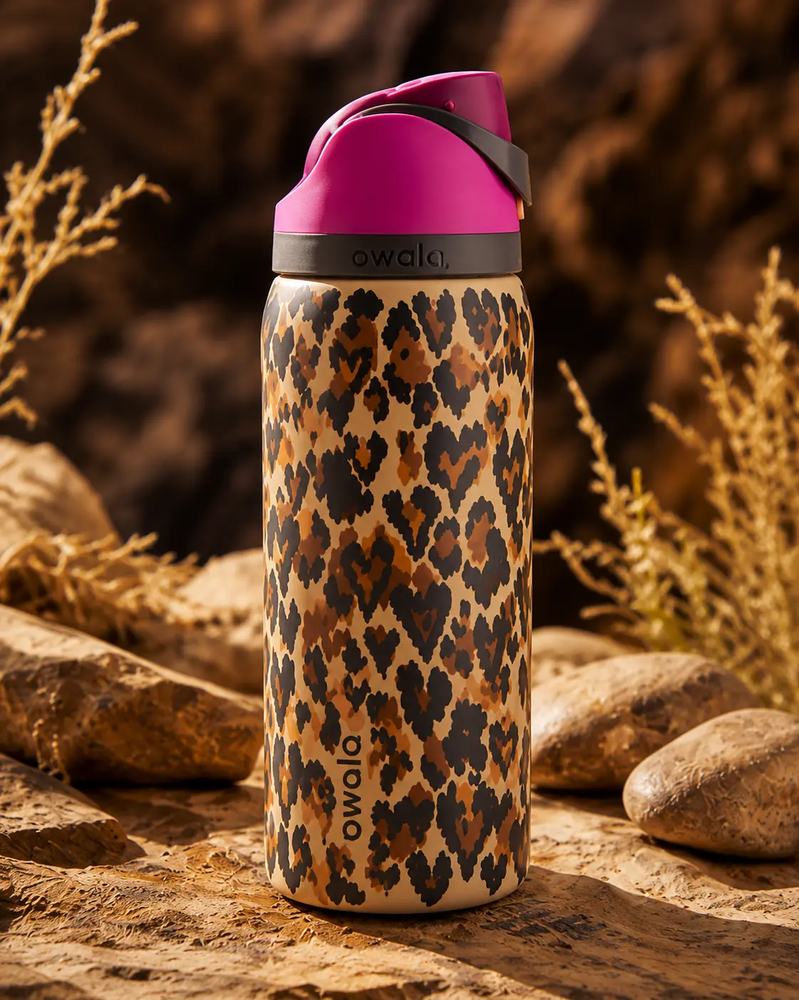 Owala 32oz Bold Print Bottle – Leopard Pattern Design with Magenta Lid, Durable, Stylish & Perfect Everyday Hydration Bottle