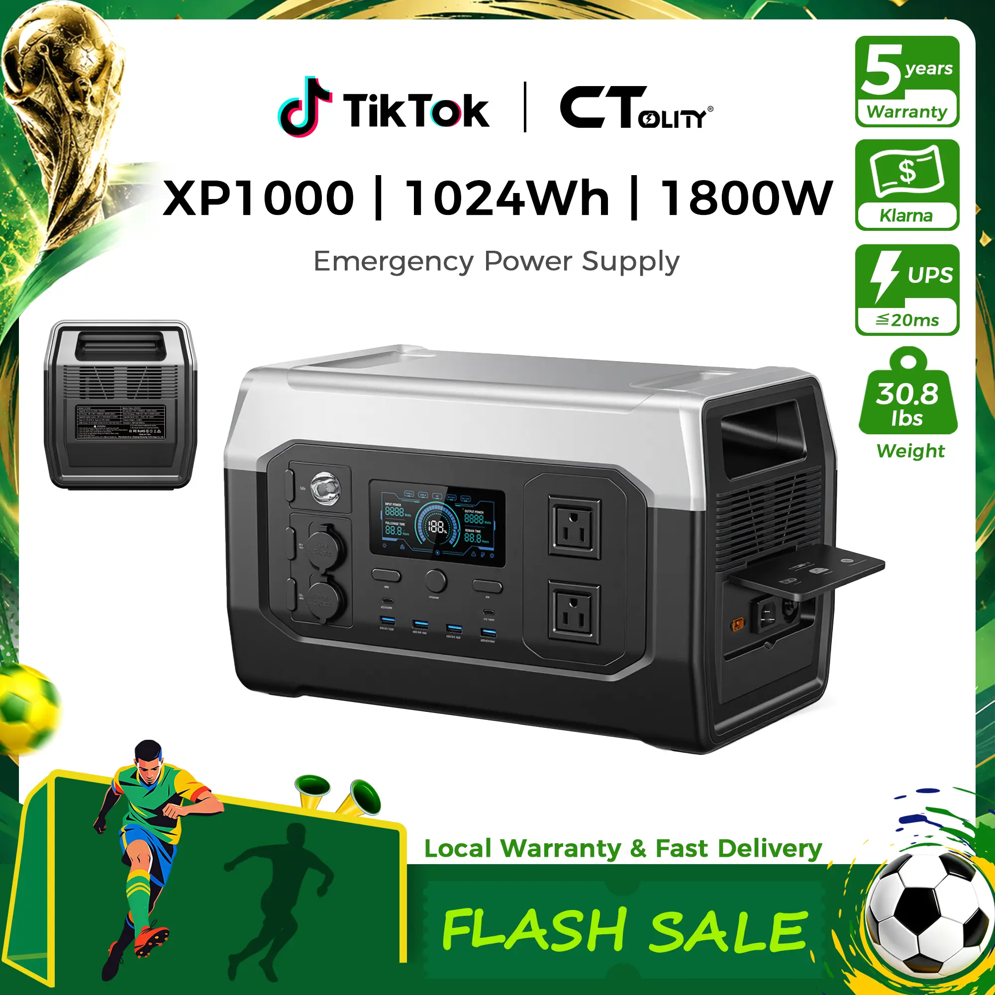 [Summerfinds]CTOLITY XP1000 1800W Emergency Power Supply 1024Wh Portable Solar Power Station For Power Outage Survival LiFePO4 Battery 1.2H Fast Charge Solar Generator Powerbank Battery Backup for Home Camping Essentials 2026 Travel RV Emergency Prep