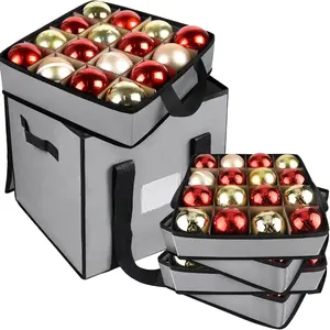 Christmas Ornament Storage Box with Dividers, Christmas Balls Storage Containers with Zipper & 4 Removable Trays - Holds Up to 64 Balls - 600D Oxford Christmas Decoration Storage Organizer (Gray)