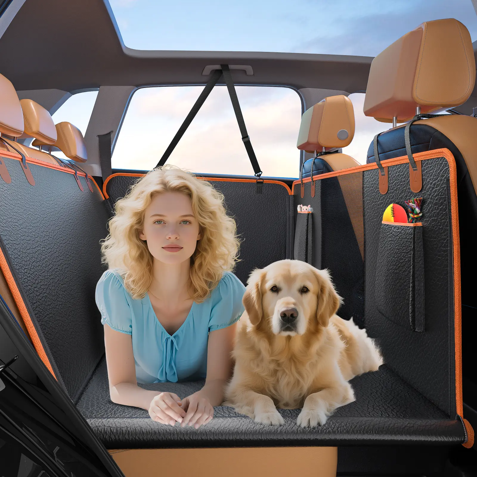 MIXJOY Dog Accessories,Waterproof Hard Bottom Dog Car Seat Cover, Folding  Dog Bed for Car Travel,Outside dog Bed,Expanded Space & Weight up to 400LBS Pet Accessories