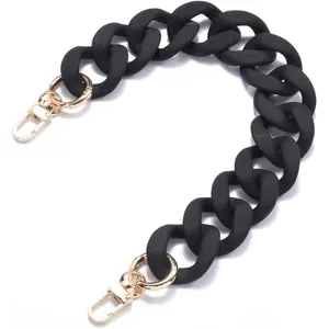 Large Flat Chain Strap-Acrylic Luxury Handbag Replacement Strap for Purse, Clutches Handles - 15.7 in Each (02 - Black) for DIY Crafts