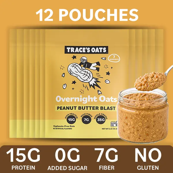Peanut Butter Blast Overnight Oats – Trace's Oats, 12 Pack, 15g Protein, 0g Added Sugar, Gluten Free | High Protein Breakfast