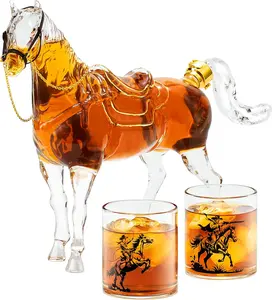 Valentine's Day Gifts,Kollea Horse Shaped Whiskey Decanter Set with 2 9.8oz Cowboy Glasses, 67oz Decanter, Western Cowboy Design, Premium Artisan Glassware, Ideal for Home Bar, New Year Gift for Him, Husband, Boyfriend, Brother, Anniversary Classic