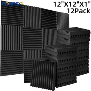 12 Pack Fireproof Acoustic Foam Panels, 1 Inch x12x12 Wedge Soundproof Tiles, High Density Sound Absorbing Noise Cancelling Panels for Studio, Home & Office Walls/Ceilings