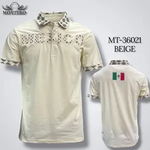 Montero MT-36021 Beige Polo Shirt with Mexican Culture Design Short Sleeve Casual Top