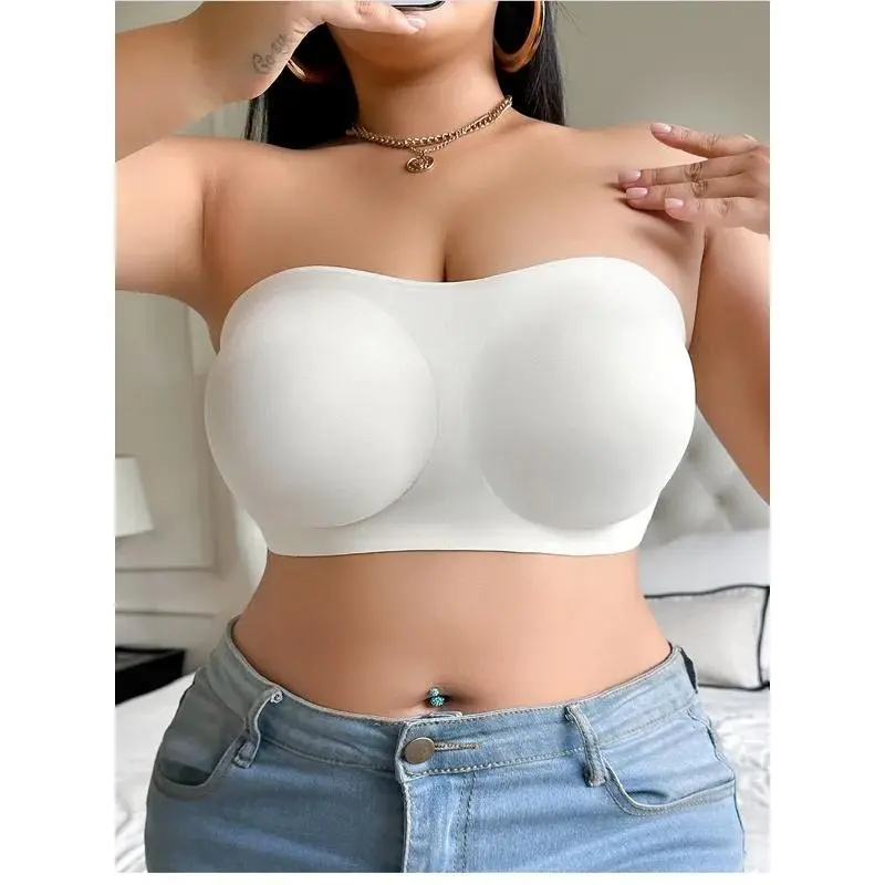 Plus Size Strapless Bandeau Bra - Wireless Support Extended Coverage