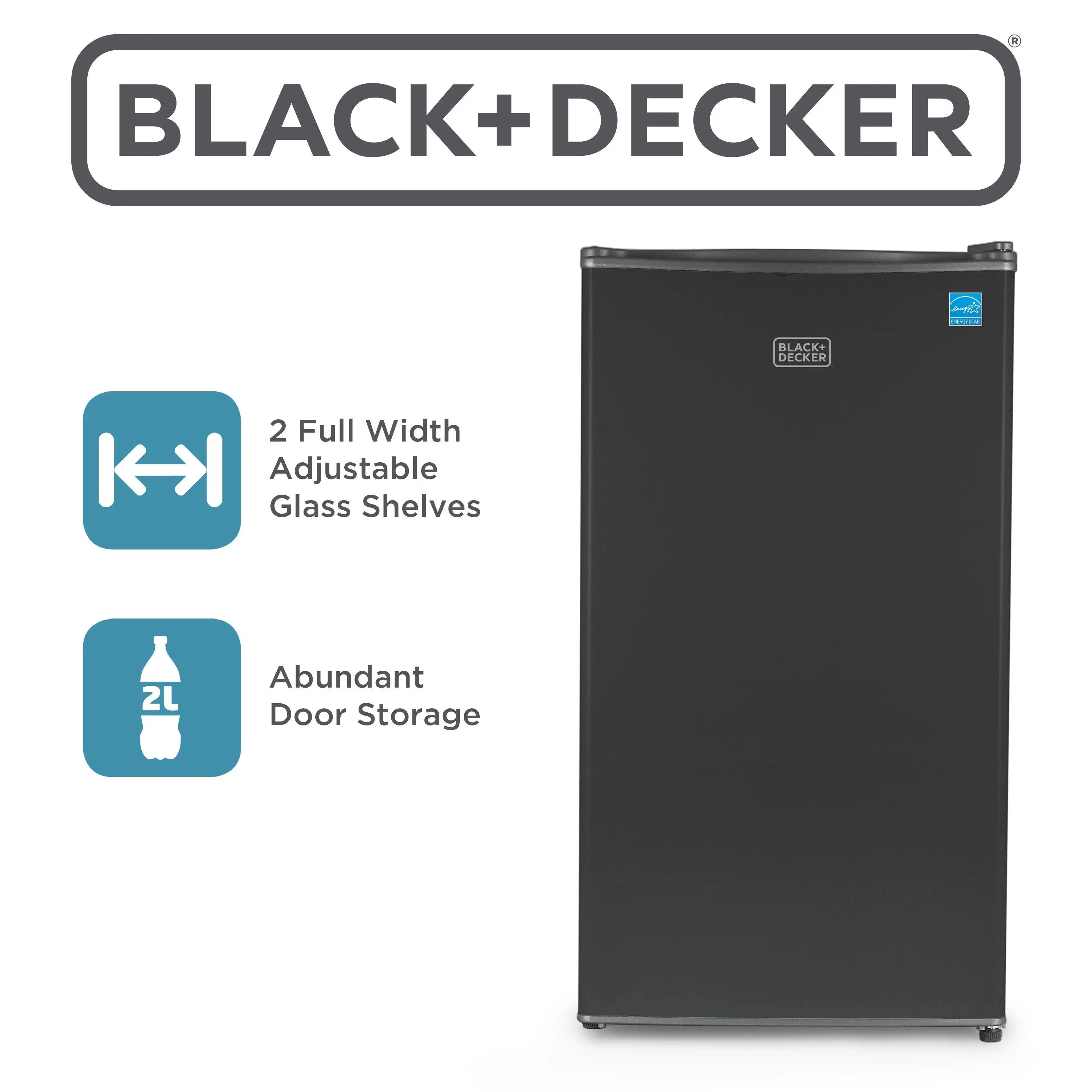 BLACK+DECKER 3.2 Cu. Ft. ENERGY STAR Certified Compact Refrigerator - Single Door Mini Fridge with Chiller Compartment & Crisper Drawer for Dorm Room, Office & Compact Space