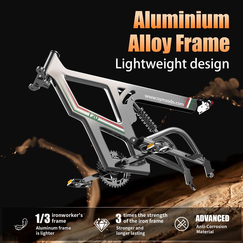 1500W Peak Electric Bike for Adults, 48V/20AH E-Bike, 28-30MPH Electric Motorcycle, Symzodo Adults E-Bike, 20" Fat Tire Dirt, 45-55 Miles Long Range Dirtbike for Off-Road Snow Sand