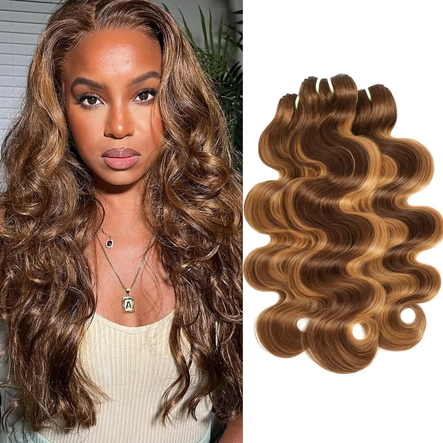 13A Double Drawn Highlight Honey Blonde Thick Raw Virgin Bundles Human Hair Straight, Shed Free Colored 4/27 Real Piano Color Ombre Human Hair Bundles Quick Weave