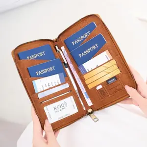 Large Family Passport Holder, RFID Blocking, Holds 5 Passports, Travel Ticket Card Storage Bag, Zipper Wallet, Detachable Wristband, Ideal Gift