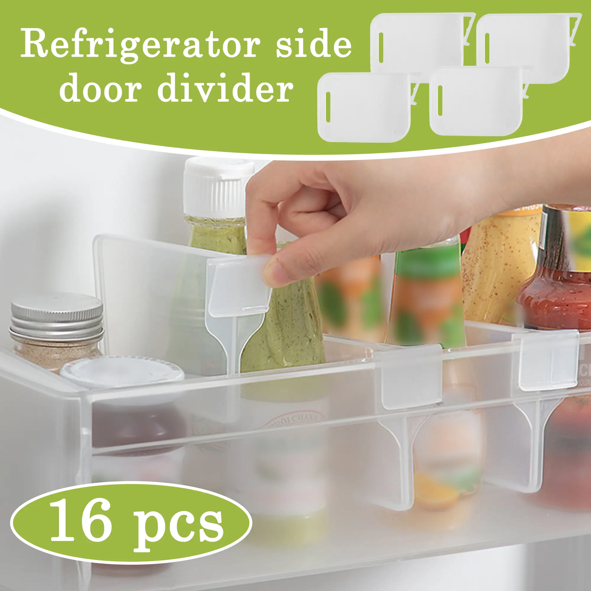 A practical organizer for 16-count refrigerator drawer separators, storage container separators, pantry rooms and shelf units