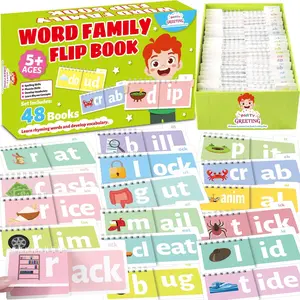 GISGFIM 48 Word Family Build Book Read and Rhyme Flip Activity Book ABC Vocabulary Flash Cards Kindergarten Sight Word Learning Activities Learn to Read Games for Kids Homeschool Supplies