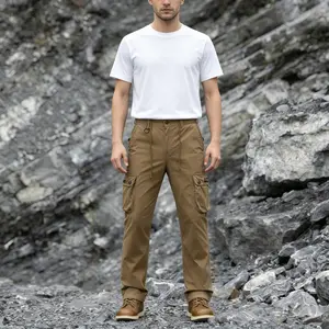 Men’s trendy vintage workwear pants — straight-leg, loose fit with multiple pockets; casual trousers for spring/autumn outdoor activities; wear-resistant black tactical long pants
