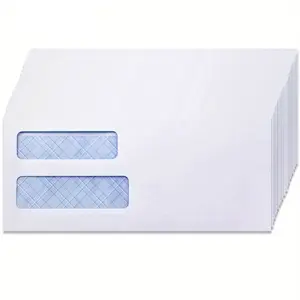 100 Pack 10lb Dual Window Security Envelopes, Self-Seal Window Envelopes, Quick Seal, 4.13x9.5 Inches