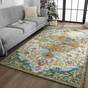 6x9 Boho Area Rugs for Living Room,Machine Washable,  Vintage Luxury Soft Low Pile Rugs for Bedroom,Dining Room ,Non Slip Printed Carpets for Nursery,Playroom Office, Black, Blue, Green, Gray,Orange/Blue,5x8,6x9 Feet