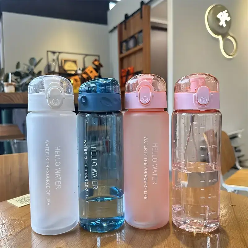 780ml Motivational Sports Water Bottle with Time Markers, Leakproof Clear Reusable Bottle for Gym Workout Hiking Travel Office