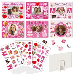 16Pcs Picture Frames for Mom, Mothers Day Gift, Handmade Personalized Paper Photo Frame with Stickers and Stands, Mothers Day Craft Decorations Happy Mother's Day Stickers, Mother's Day Photo Booth Prop, Mother's Day Supplies Unique To Celebrate Moms
