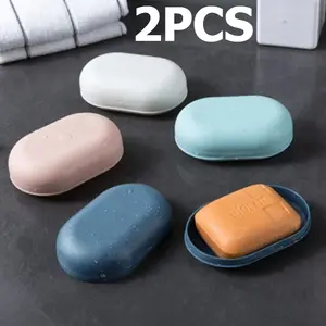 2 portable small soap trays, storage shelves, household soap containers with lids, plastic bathroom shower soap boxes, travel
