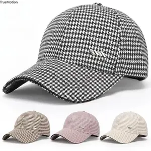 Unisex Wool Peaked Hat, 1000 Bird Grid Print UV Protection Cap, All-Season Casual Sunshade Trendy Accessory