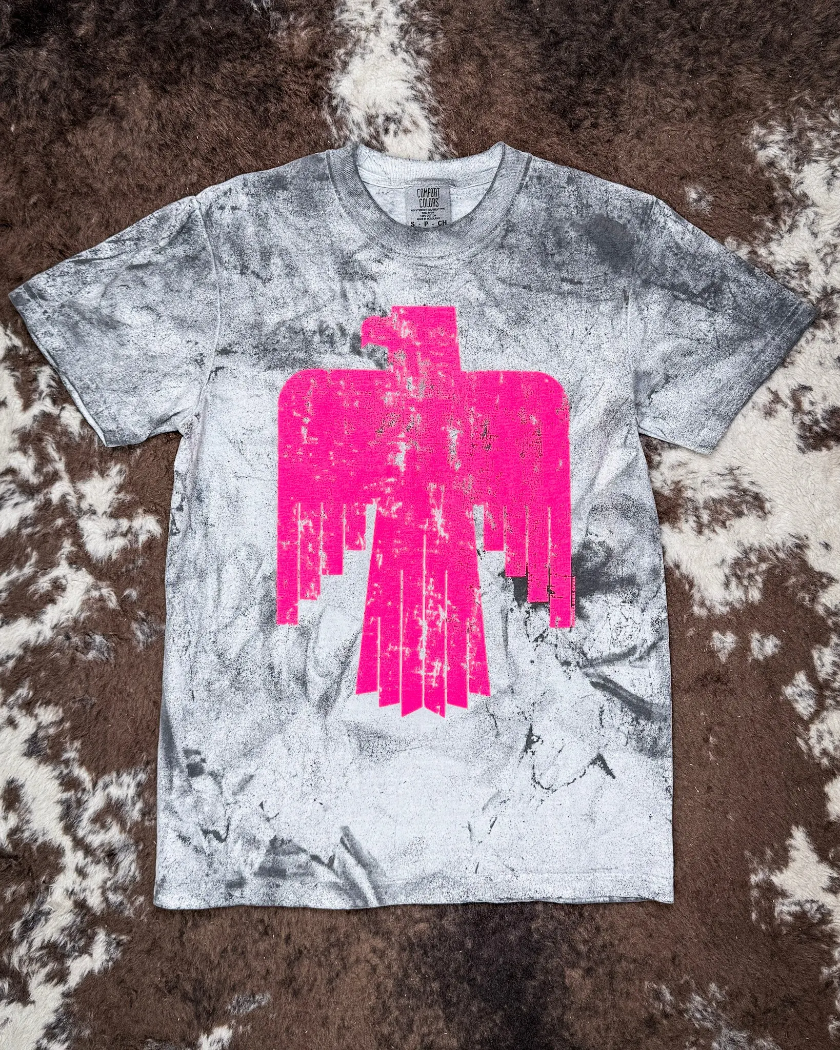 Women's Neon Thunderbird Graphic Tee - Stone Mineral Wash, Short-Sleeve, Classic, Soft, Breathable Fabric, Western Rodeo Style, Comfort Colors