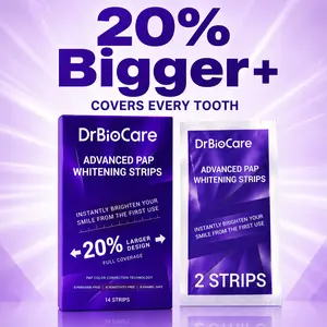 [20% Bigger] DrBioCare Full Smile Coverage Purple Teeth Whitening Strips - 20% Larger Wide Fit PAP - Non-Sensitive Cool Mint White Strips