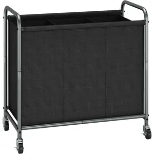 Laundry Hamper, 165L Laundry Basket with Lockable Wheels, Rolling Laundry Sorter Cart, Laundry Separator Hamper, Dirty Clothes Laundry Divider Hamper, 3 Section Black
