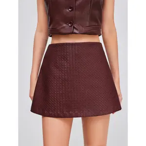 Cider [size 2-10] Faux Leather Low Rise Solid Zipper Mini Skirt