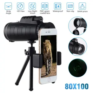 80x100 Monocular-Telescope Adults High Powered Compact Monoculars Smartphone Holder & Tripod,BAK4 Prism &FMC Lens Stargazing