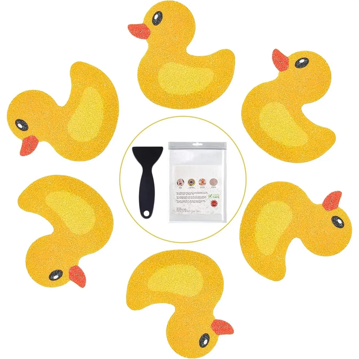 Non Slip Bathtub Stickers, Duck Adhesive  Anti Slip Decal Treads for Shower and Bath Tub with  Scraper, Each About 4.5" x 3.5"