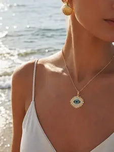 Spinning Evil Eye Jewelry Set for Women, Sunflower Necklace and Adjustable Ring, Gold or Silver Lucky Gift