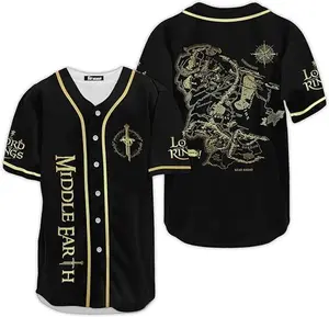 Middle Earth Baseball Jersey, Lord of the Rings Map Button Up Shirt, Fantasy Graphic Jersey, LOTR Inspired Fan Apparel, Unisex Movie Merchandise Gift