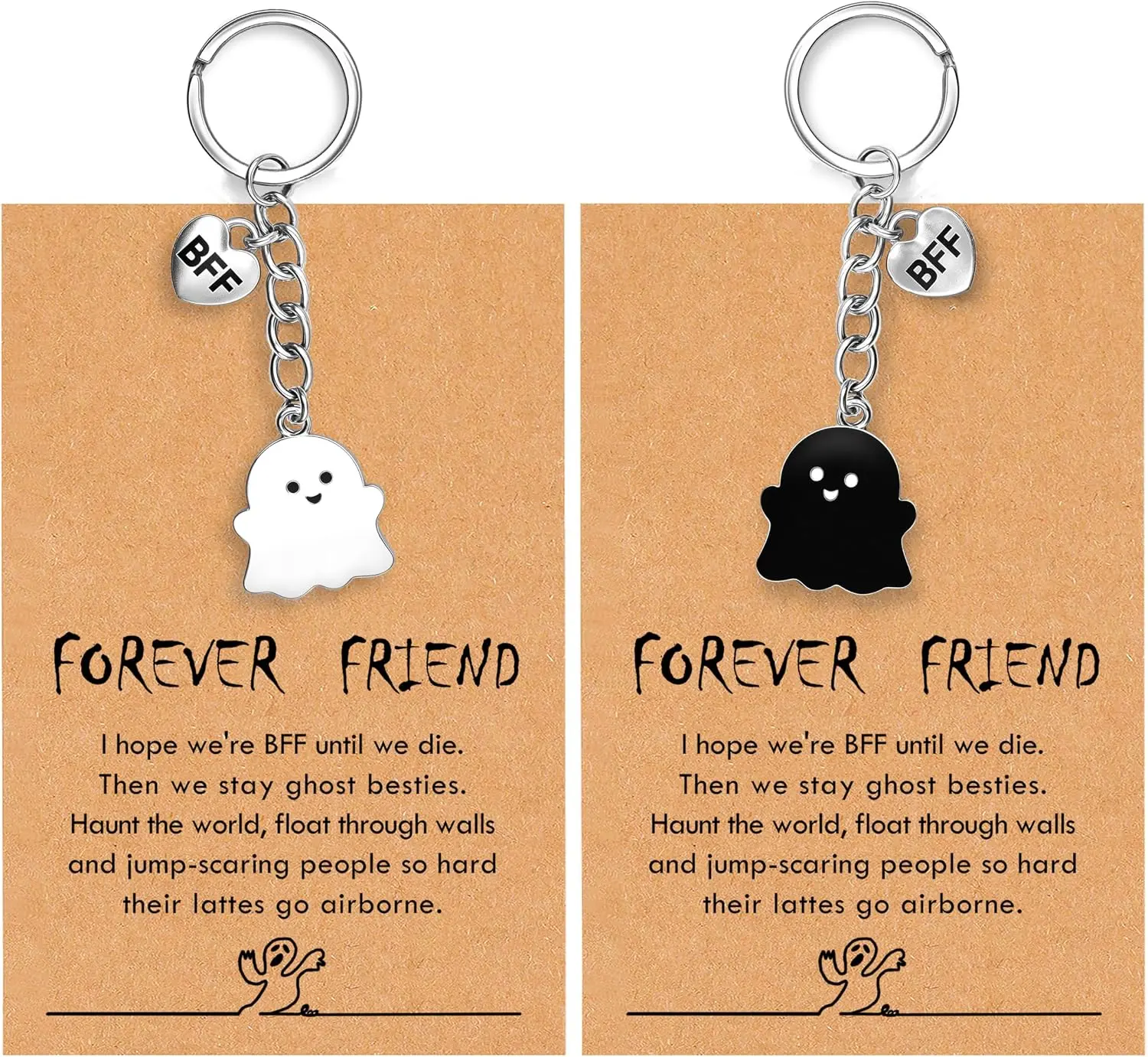 Friend Birthday Gifts for Women Funny Cute Ghost Keychain Bestie Gifts Long Distance Stuff for 2 with Card
