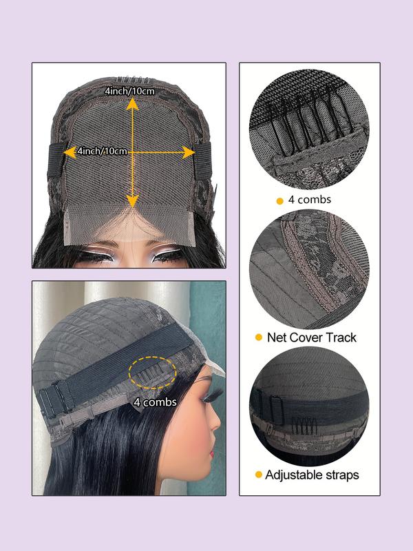 Human Hair Double Drawn Bob Wig, 4x4 Lace Frontal Pre-Plucked Natural Hairline with Elastic Band, Human Hair Short Straight Blunt Cut Wigs for Women,10 inch