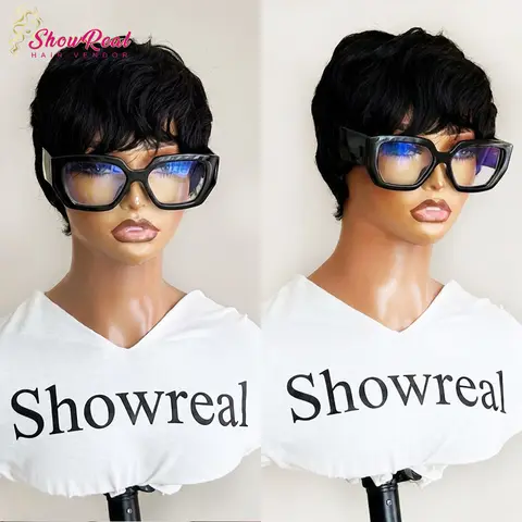 ShowRealHair 036 Pixie Cut Wigs Human Hair Short Straight Wigs for Women Pixie Wigs Human Hair for Black Women Pickled Color Short Wig Pixie Cut Style Glueless Wig
