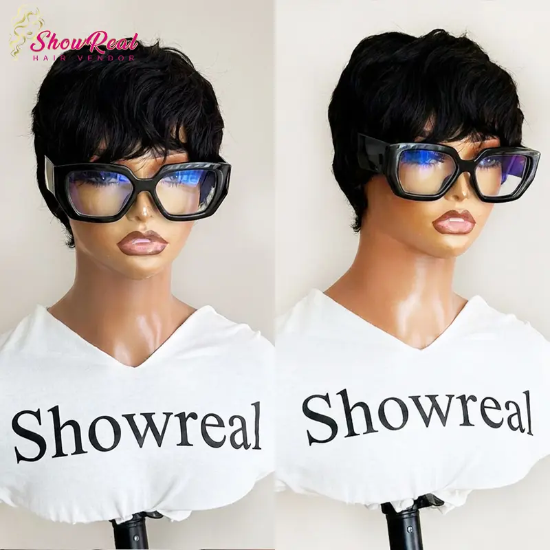 ShowRealHair 036 Pixie Cut Wigs Human Hair Short Straight Wigs for Women Pixie Wigs Human Hair for Black Women Pickled Color Short Wig Pixie Cut Style Glueless Wig