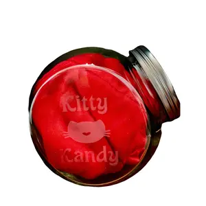 Kitty Kandy Glass Treat Jar with Metal Lid Bottles Tin