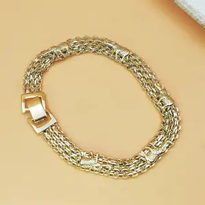 Women's Lucky Elephant Gold Plated Band Sports Wristband, Triple Woven Cuban Link Bangle With Secure Square Buckle, Hypoallergenic Tarnish Resistant Good Luck Charm Jewelry For Daily Wear Birthday Christmas Bestie Gift,Beach vacation,Summervibes